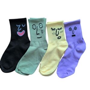 4 Pair Colorful Face Patterned Socks Bundle